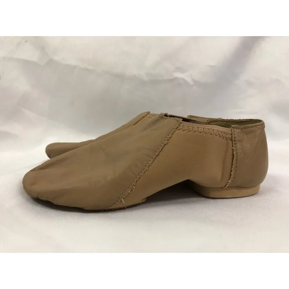Pre-Owned Dance Jazz Shoes So Danca 4M Child JZ43 Tan Pull On Leather Split Sole